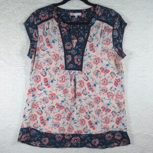 473-DR2 Navy‎ and Pink Floral Blouse